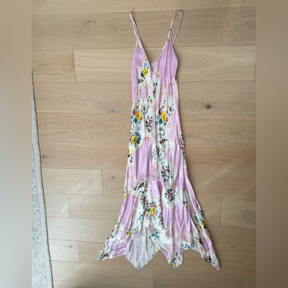 Tory Burch Pink Porcelain Satin Bias Cut Floral Printed Dress in size 6 - Picture 2 of 6